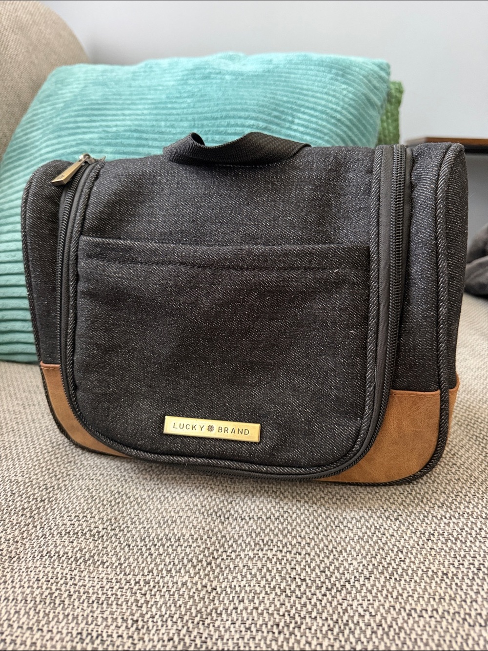 Lucky Brand Black Canvas Toiletry Kit with Brown Trim